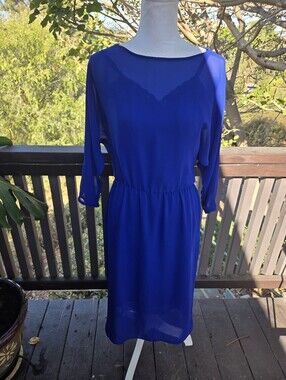 Eighties I Magnin Royal Blue Women's Sheath Dress Dolman Sleeves Sheer